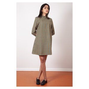 Ali Golden Mod Mock Neck Dress in Peach/Hunter Gingham